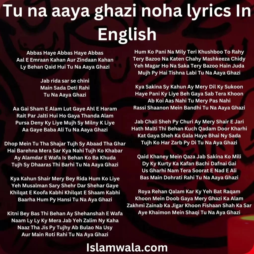 Tu na aaya ghazi noha lyrics in English, Jab Rida Sar Se Chini Lyrics In English