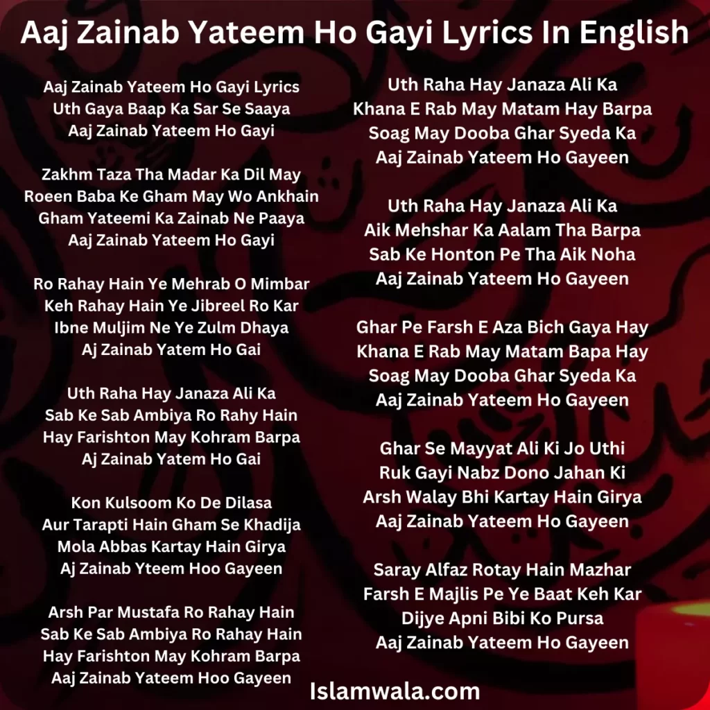 Aaj Zainab Yateem Ho Gayi Lyrics In English​