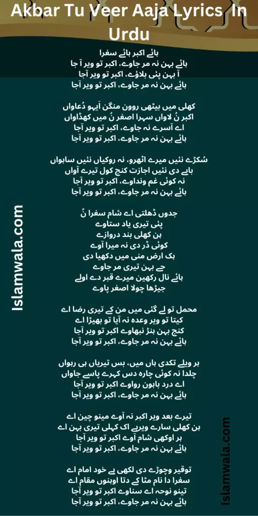 Akbar Tu Veer Aaja Lyrics In Urdu