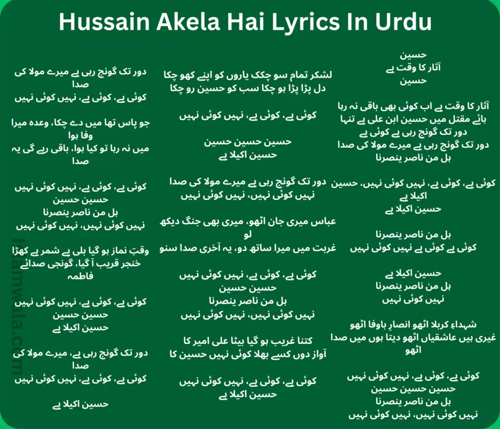 Hussain Akela Hai Lyrics In Urdu​