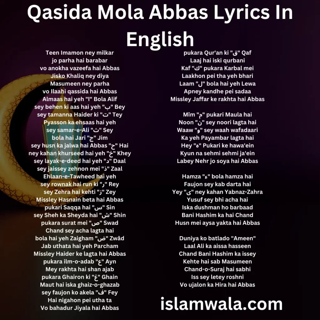 Qasida Mola Abbas Lyrics In English