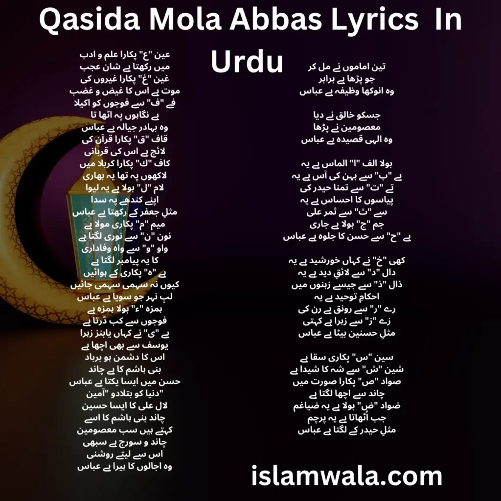 Qasida Mola Abbas Lyrics In Urdu