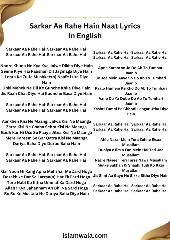 Sarkar Aa Rahe Hain Naat Lyrics In English