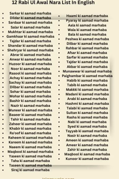 12 Rabi Ul Awal Nara List In English