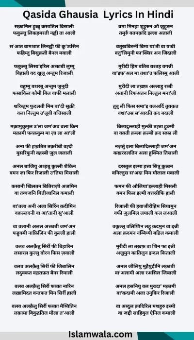 Qasida Ghausia Lyrics In Hindi